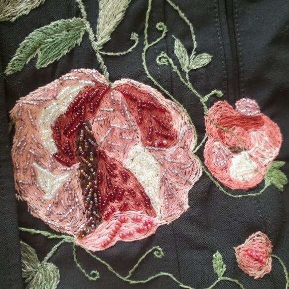 Express Design Studio womens Black Blazer Sz 6 small embroidered 2 buttons fair - Picture 8 of 15